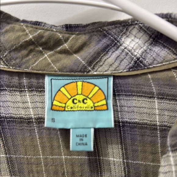 C&C California Olive and White Plaid Shirt - Picture 2 of 10